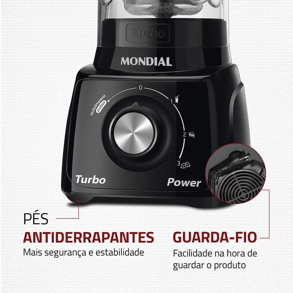 Liquidificador Mondial L-99 com Filtro - Copo Cristal, 3 Velocidades + Pulsar, 550W, Preto, 220V