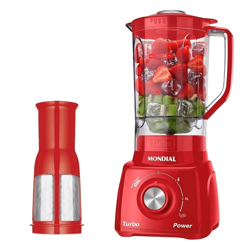 Liquidificador Mondial L-99 com Filtro - Copo Cristal, 3 Velocidades + Pulsar, 550W, Vermelho, 220V