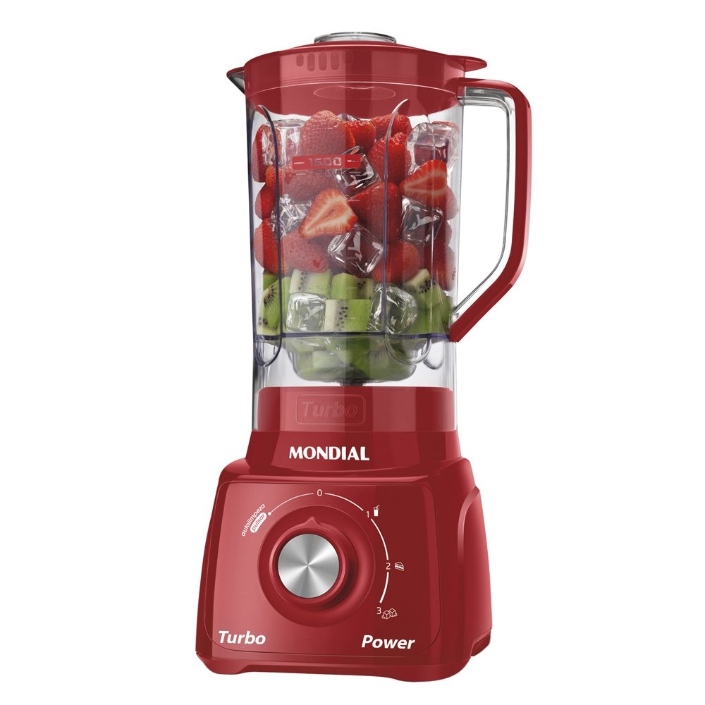 Liquidificador Mondial L-99 com Filtro - Copo Cristal, 3 Velocidades + Pulsar, 550W, Vermelho, 220V