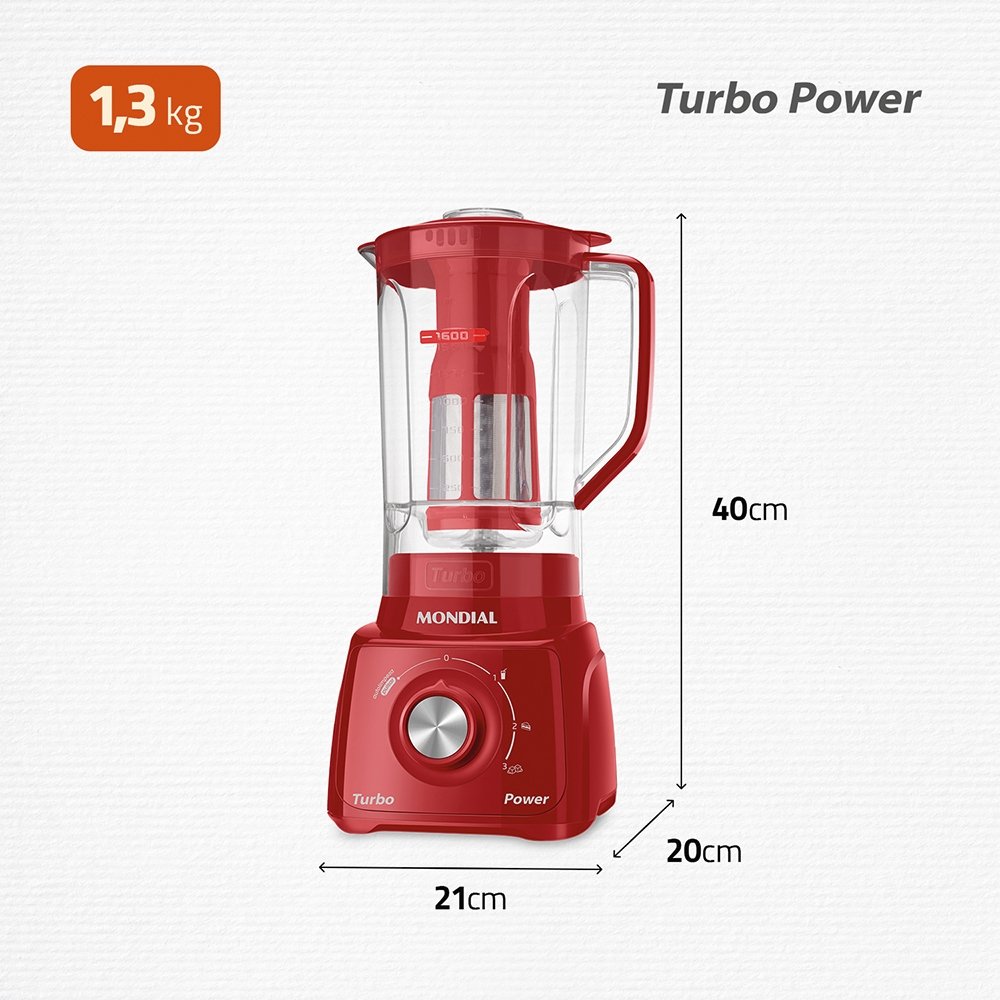 Liquidificador Mondial L-99 com Filtro - Copo Cristal, 3 Velocidades + Pulsar, 550W, Vermelho, 220V