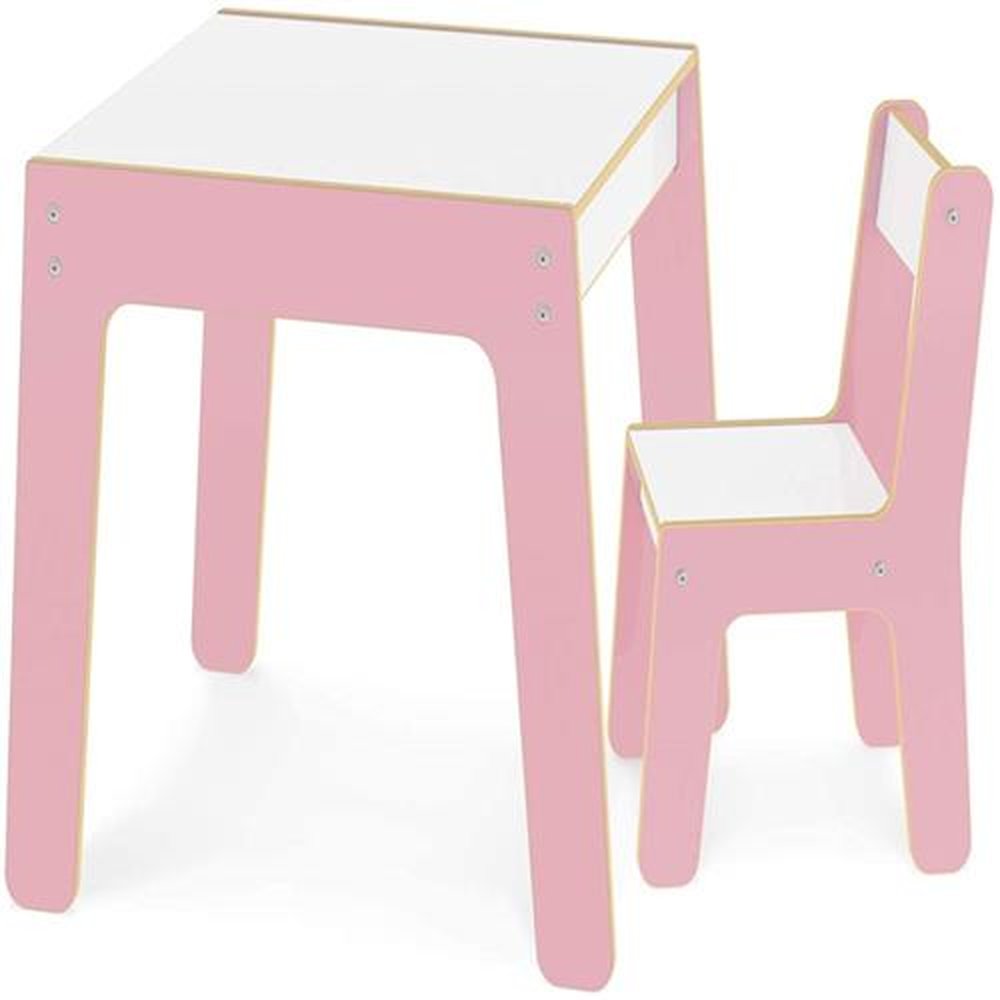Conjunto Mesa Infantil Em Madeira Com Cadeira Rosa Mesinha Didatica - Junges
