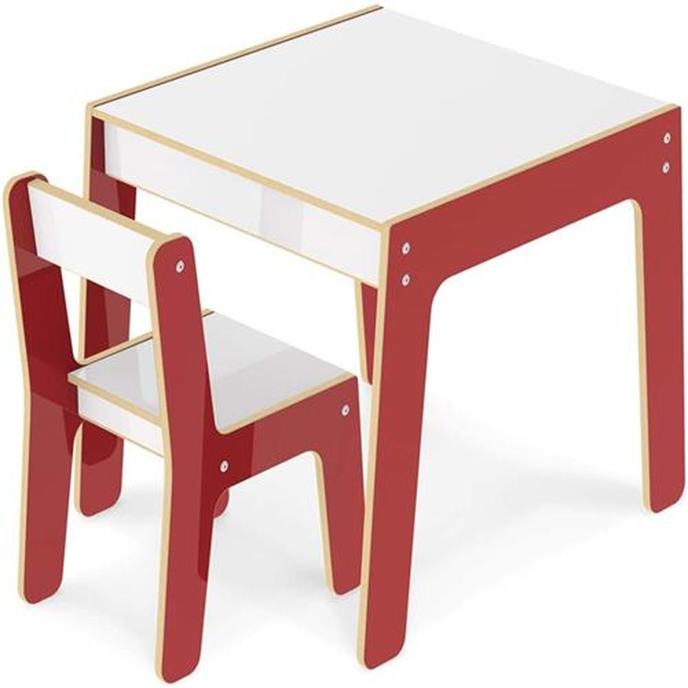 Conjunto Mesa Infantil Em Madeira Com Cadeira Vermelha Mesinha Didatica - Junges