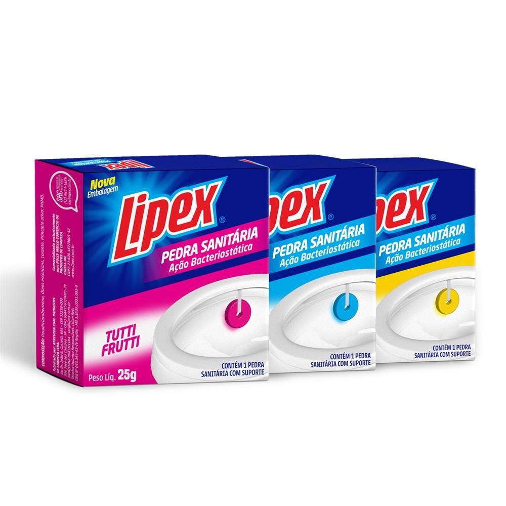 Pedra Sanitária LIPEX 25gr Cartucho - Fragrâncias Sortidas - Tutti Frutti, Floral e Marine