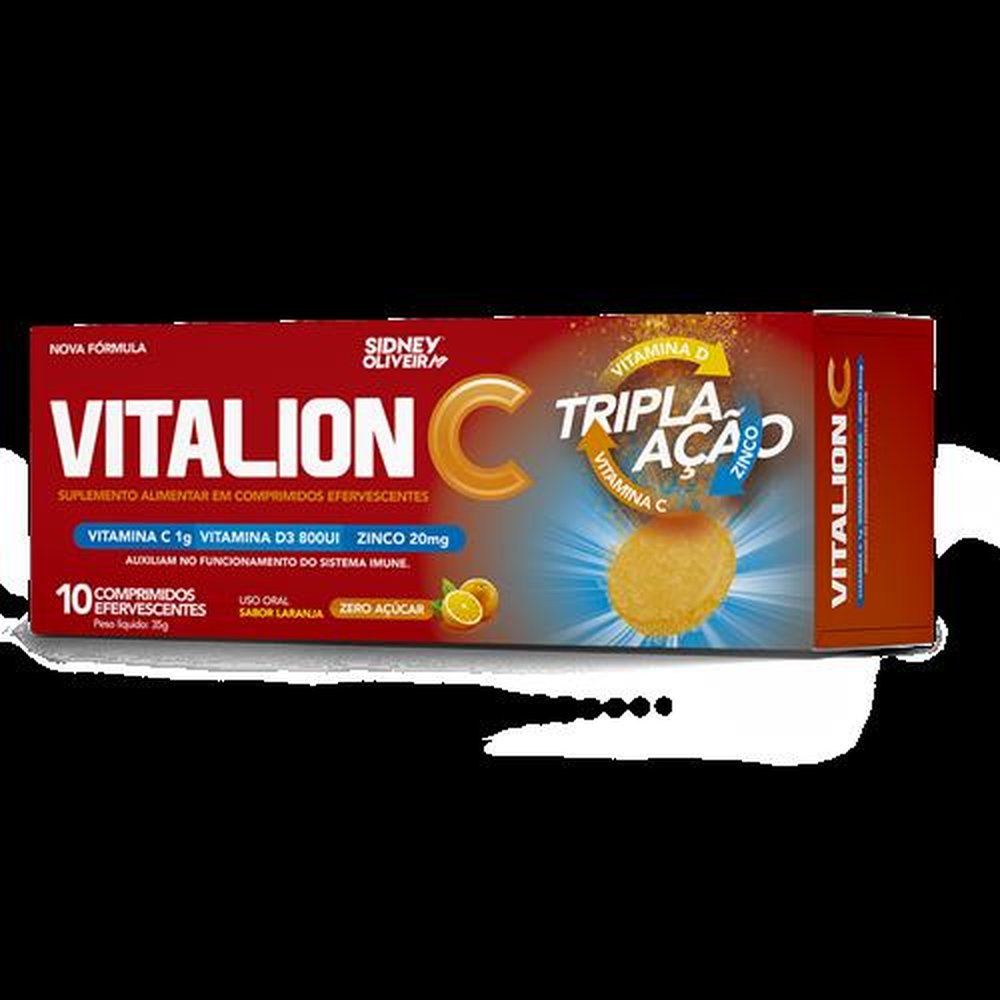 Vitamina C 1G + D3 800Ui + Zinco 20Mg Vitalion C Tripla Ação 10 Comprimidos Efervescentes Sidney Oliveira