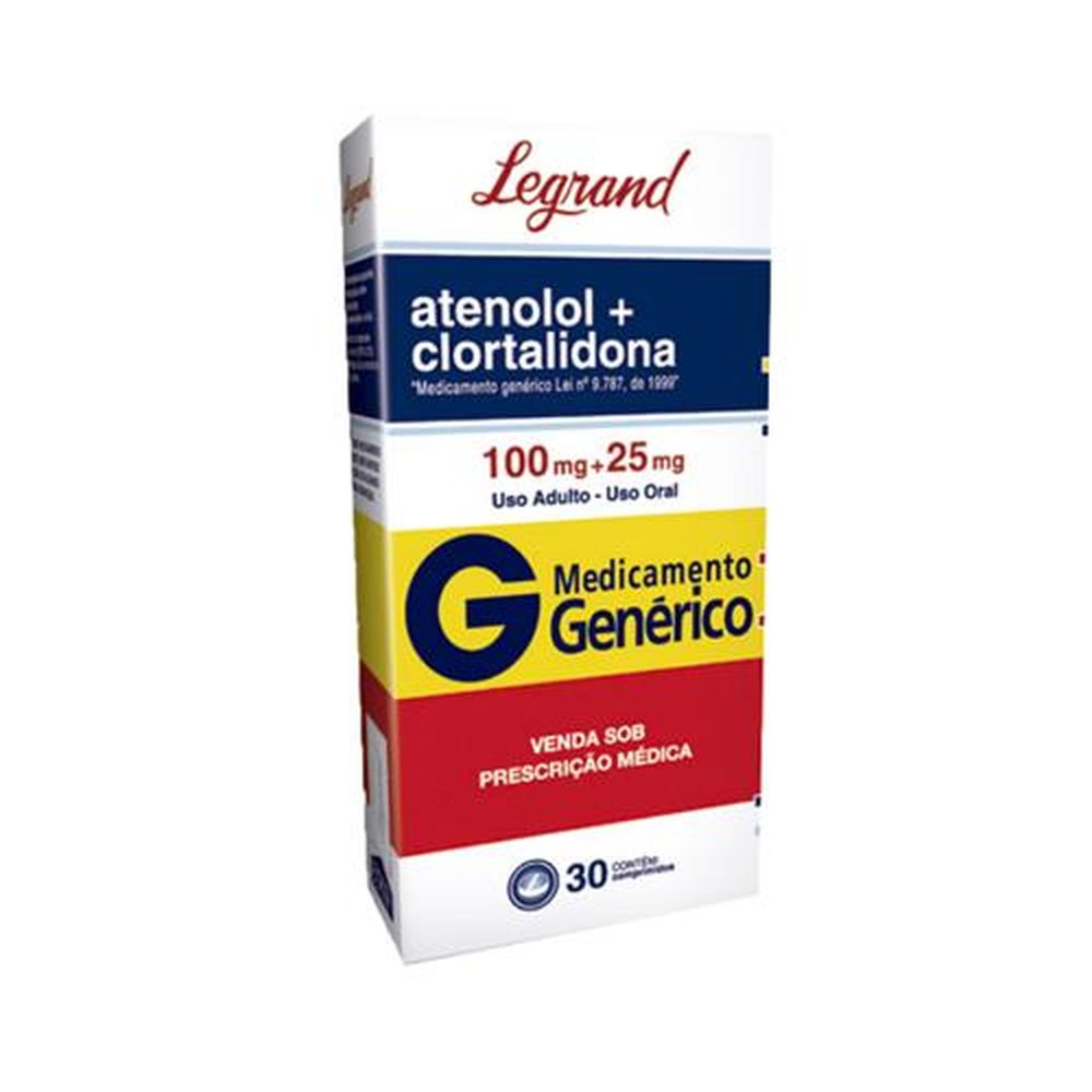 Atenolol + Clortalidona 100mg/25mg com 30 Comprimidos Genérico Legrand