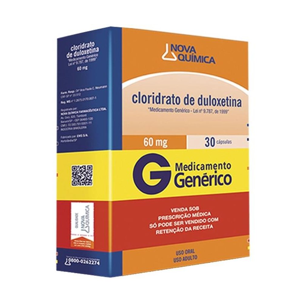 Cloridrato de Duloxetina 60mg, caixa com 30 cápsulas gelatinosas de liberação retardada