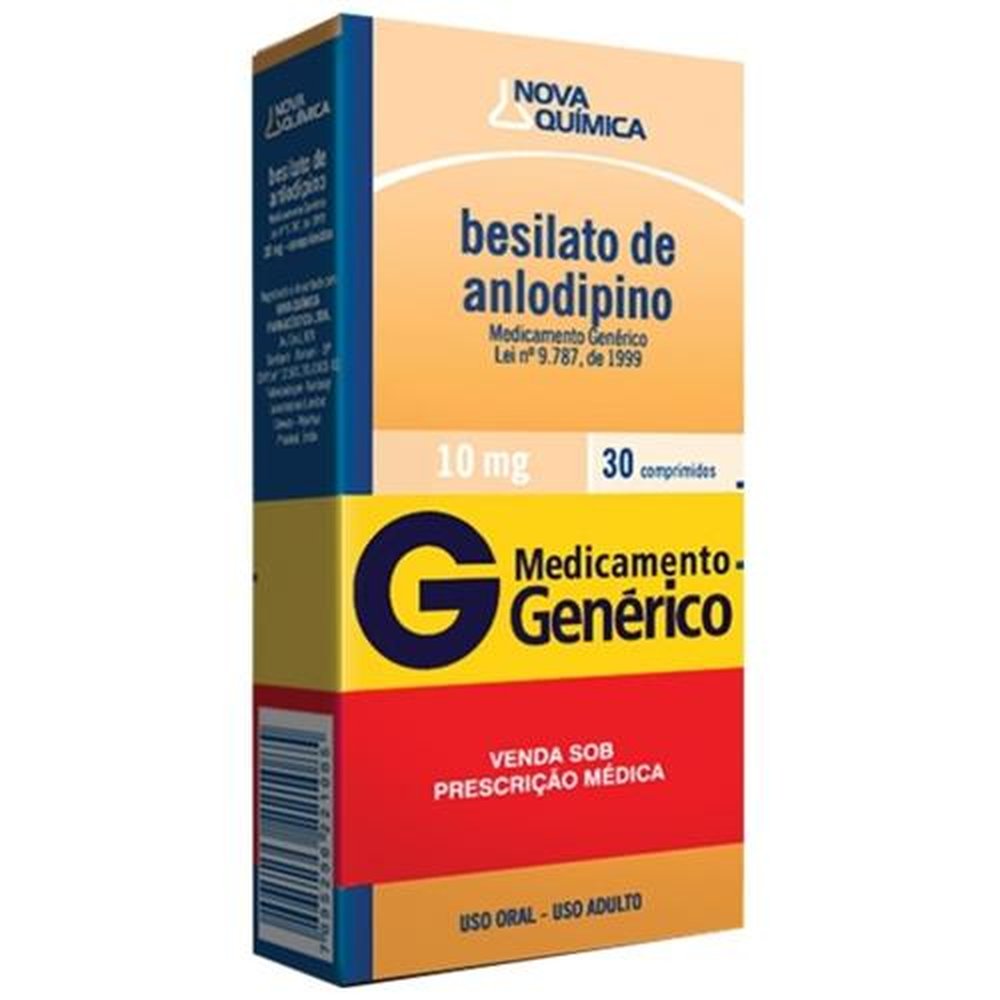 Besilato de Anlodipino 10mg, caixa com 30 comprimidos