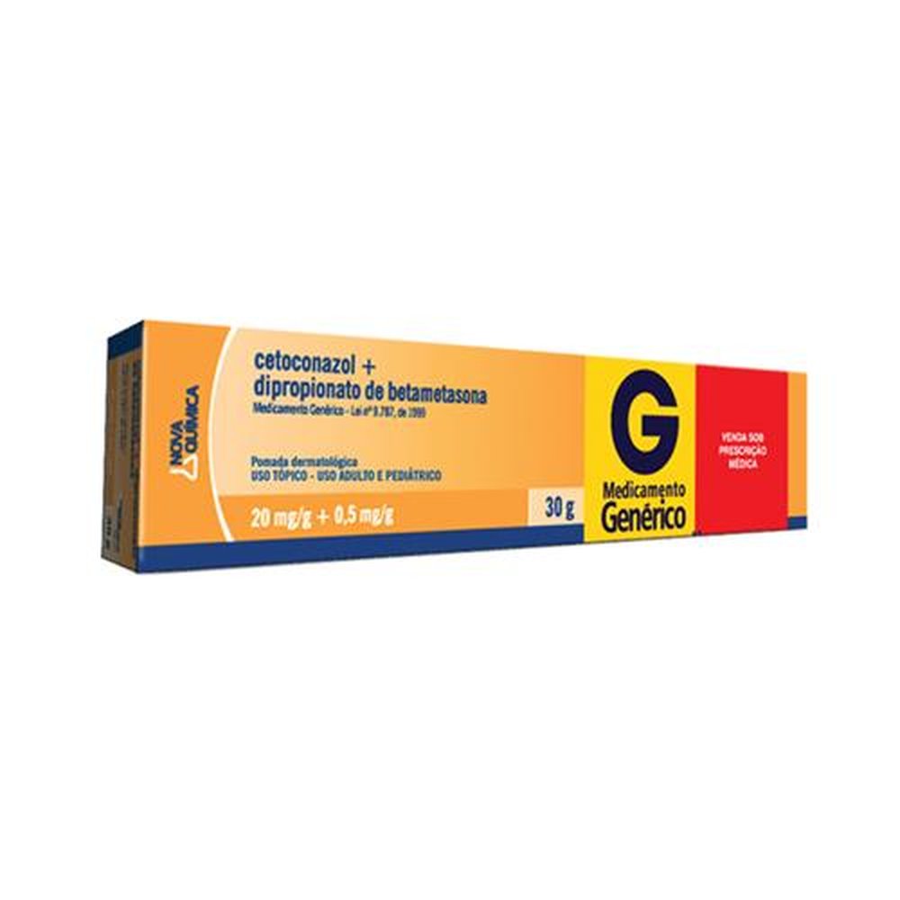 Cetoconazol + Dipropionato de Betametasona 20mg/g + 0,5mg/g, caixa com 1 bisnaga com 30g de pomada de uso dermatológico