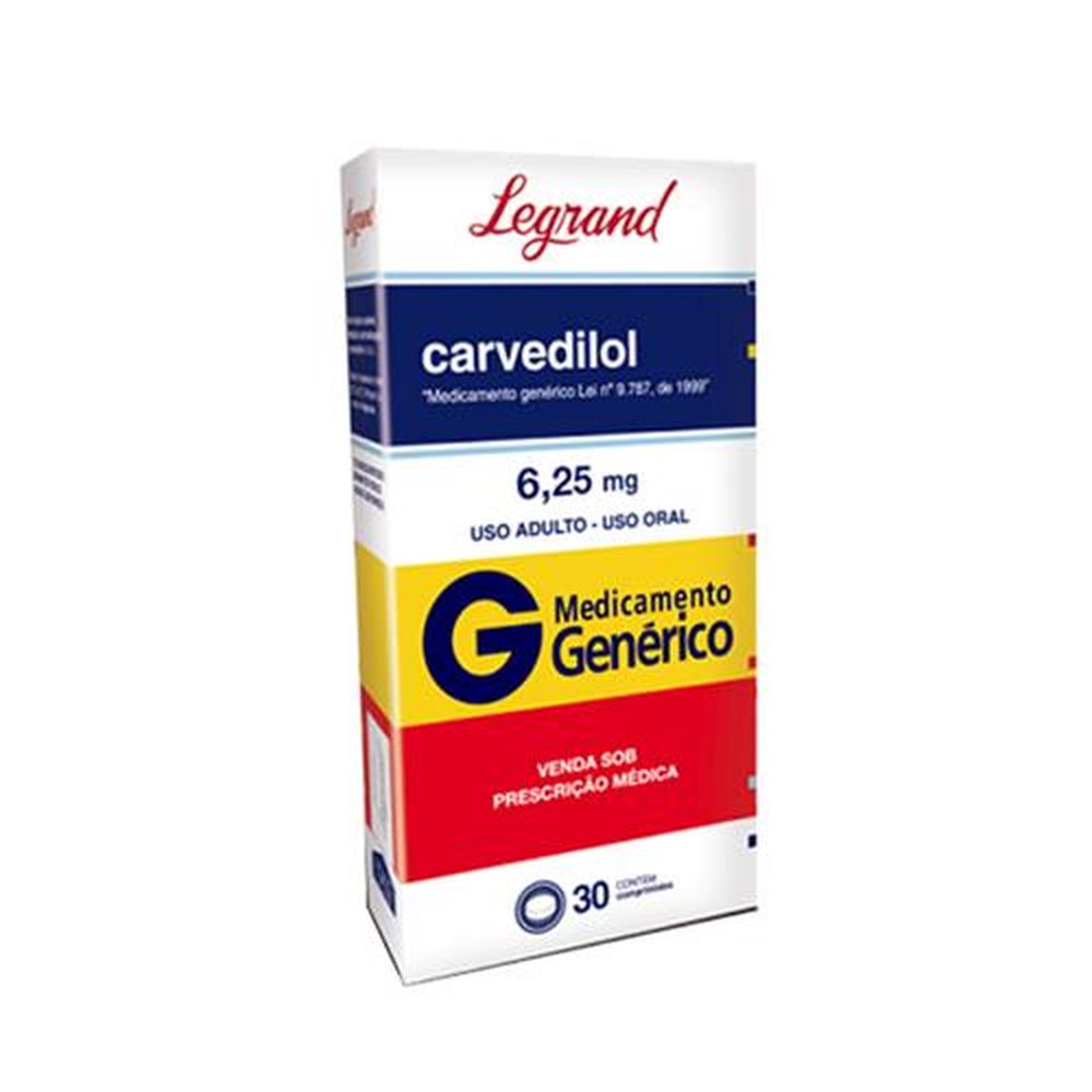 Carvedilol 6,25mg, caixa com 30 comprimidos