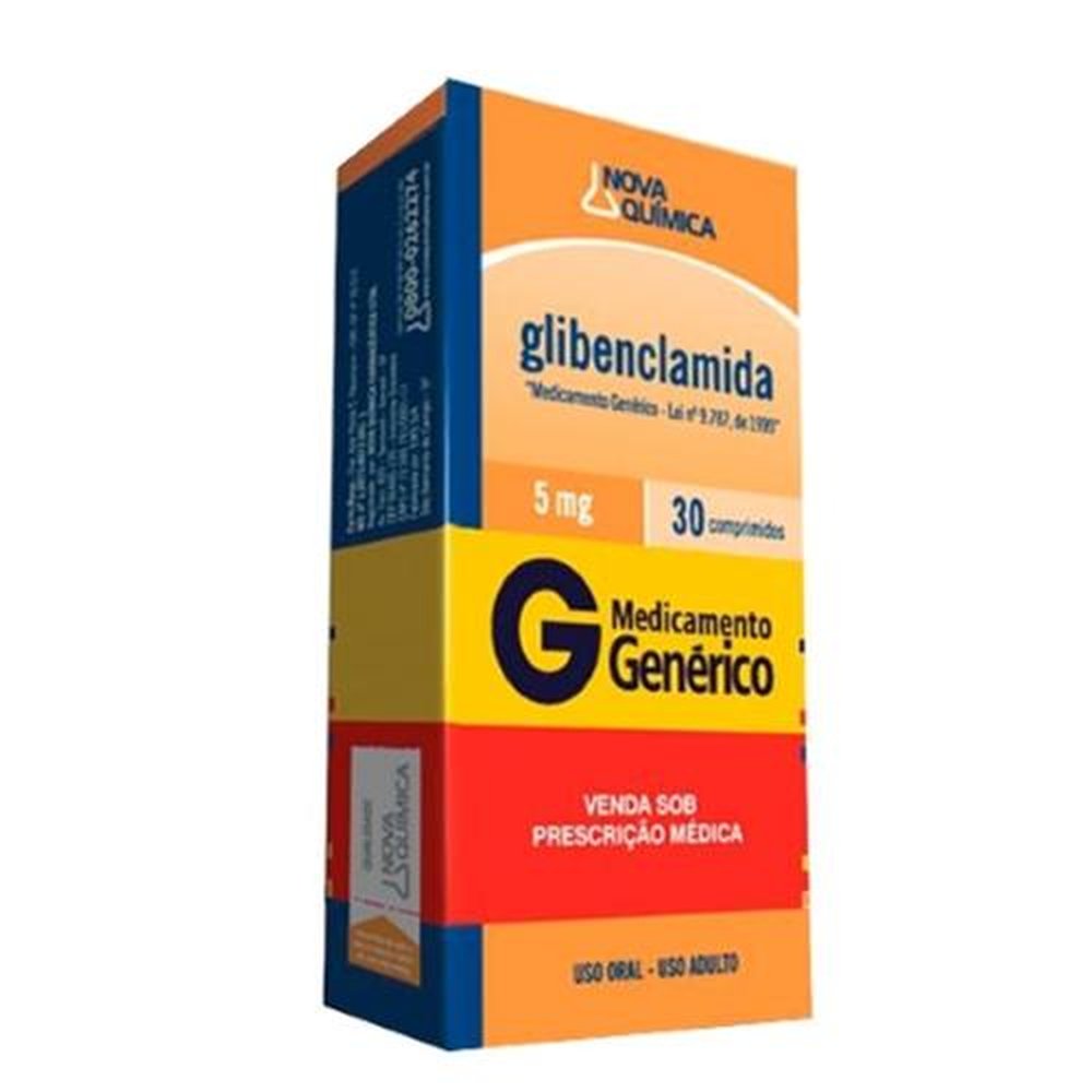 Glibenclamida 5mg, caixa com 30 comprimidos