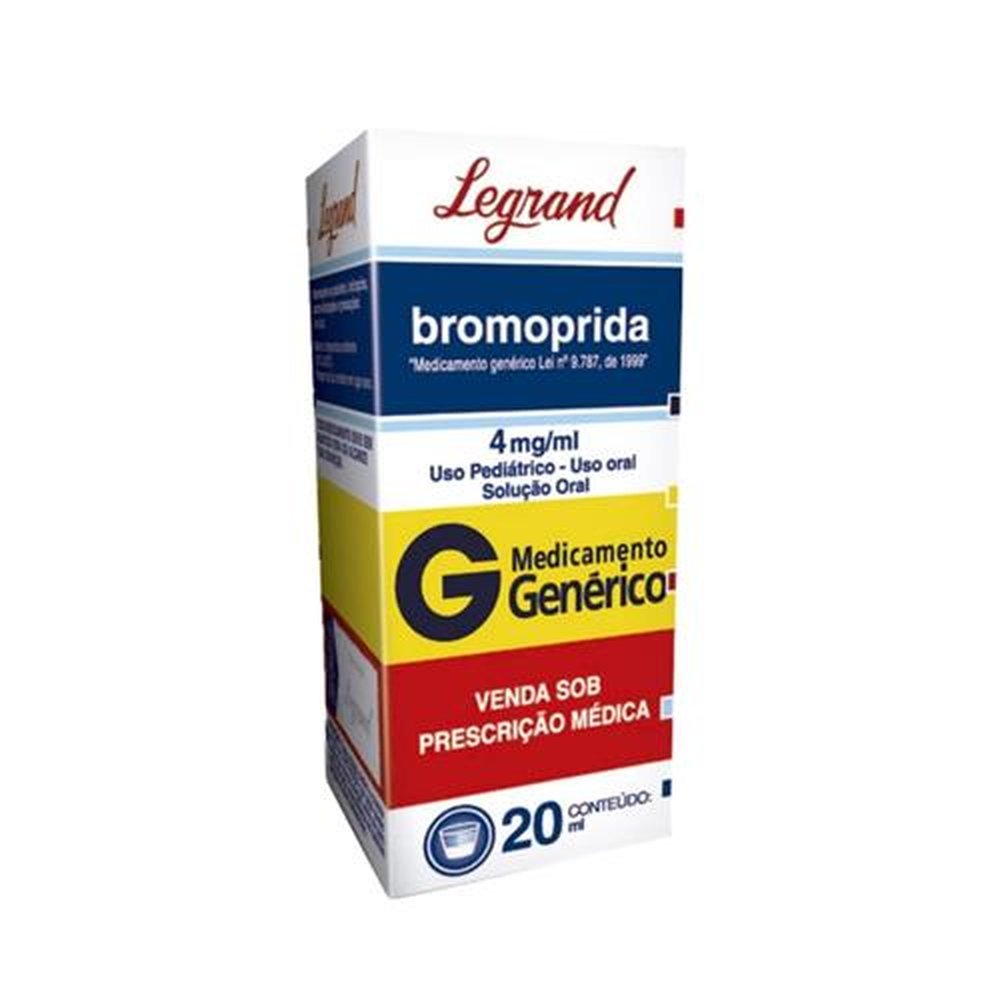 Bromoprida 80mg, caixa com 1 frasco com 20mL de solução de uso oral