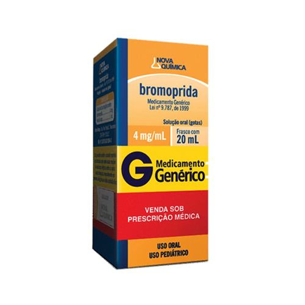 Bromoprida 4mg/mL, caixa com 1 frasco com 20mL de solução de uso oral + conta gotas