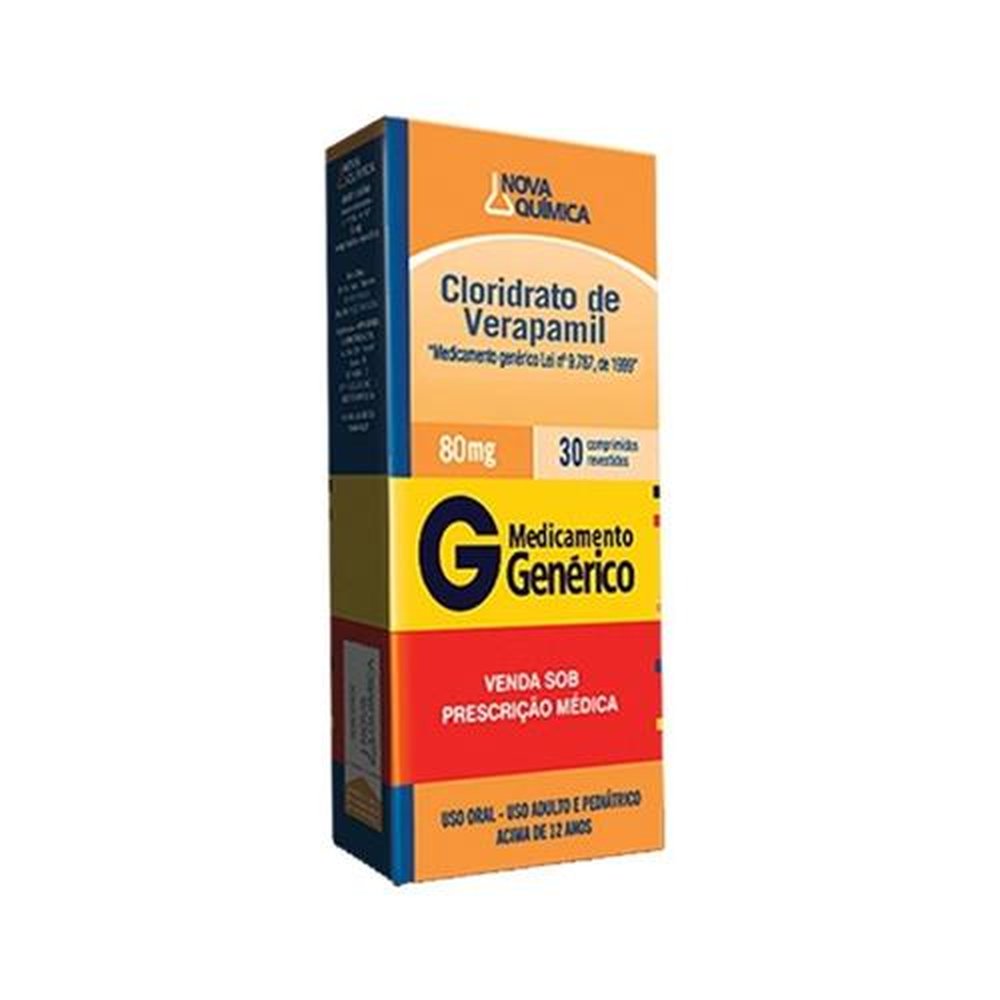 Cloridrato de Verapamil 80mg, caixa com 30 comprimidos revestidos