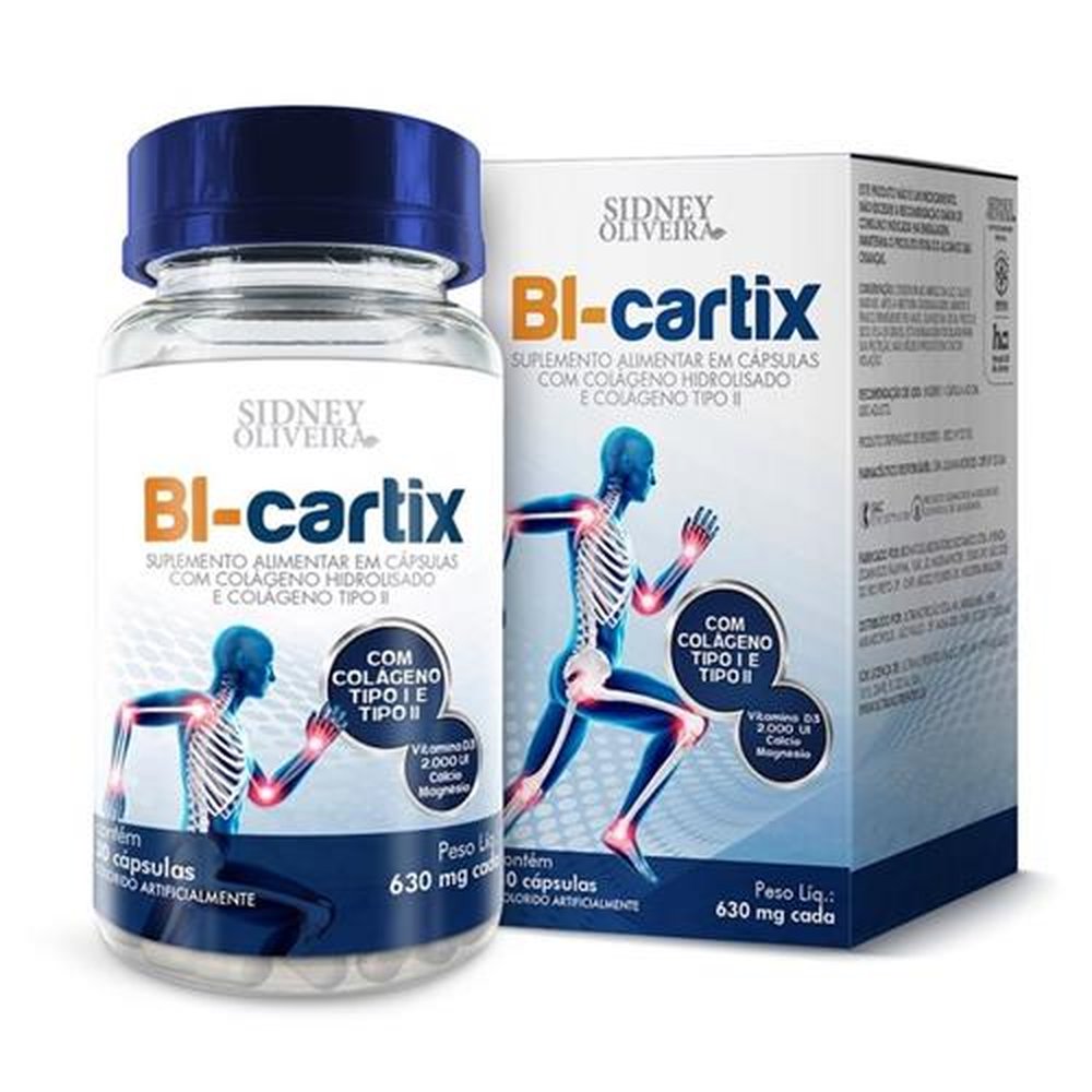Colágeno Tipo I e Tipo II Bi-Cartix 630mg, caixa com 30 cápsulas