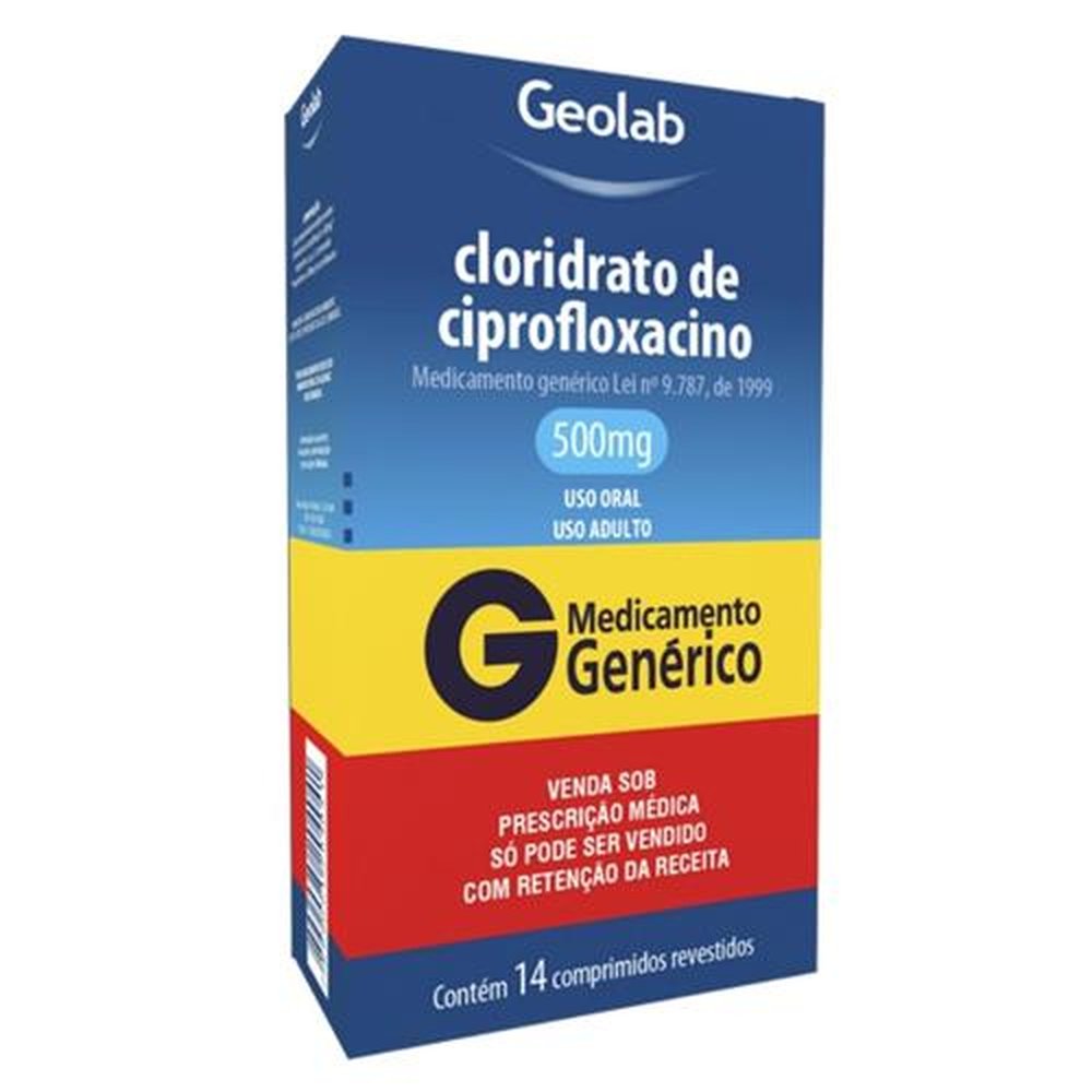 Cloridrato de Ciprofloxacino 500mg com 14 Comprimidos Revestidos Geolab ...