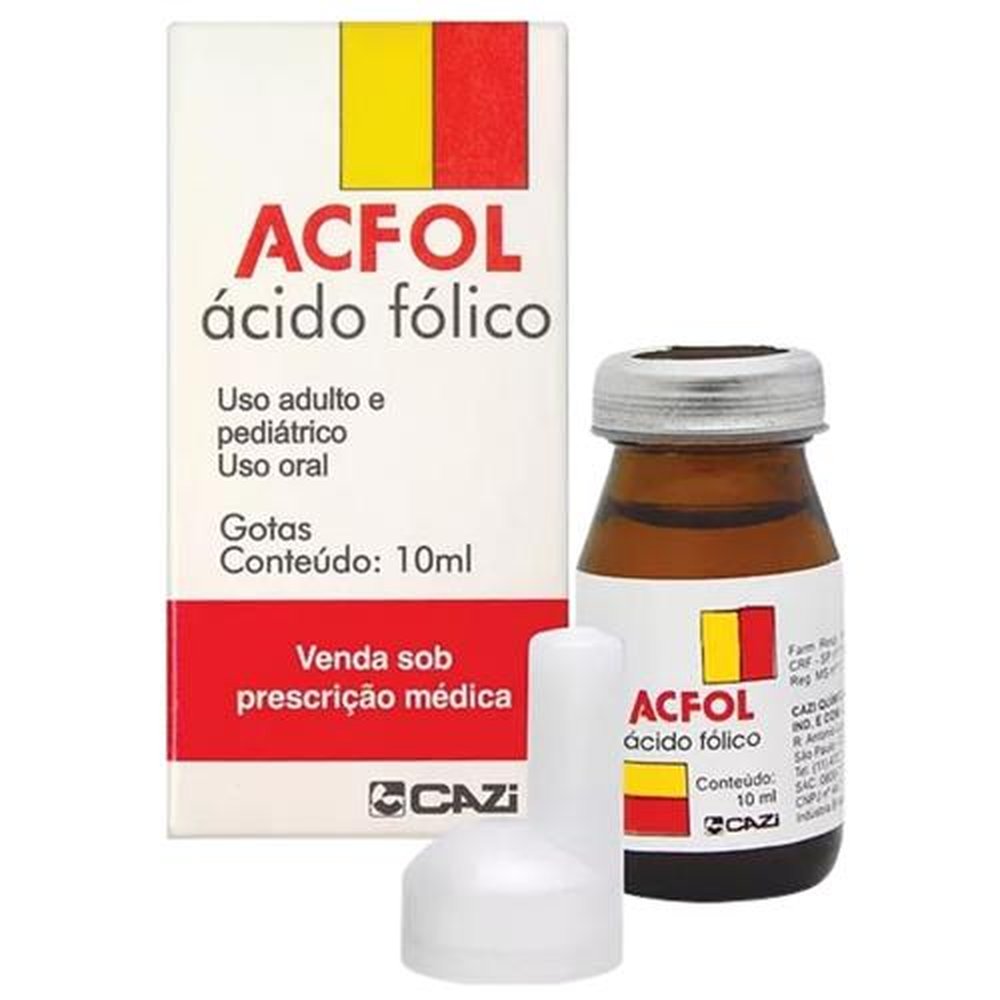 Acfol 5mg/mL, caixa com 1 frasco com 10mL de solução de uso oral + 1 conta-gotas