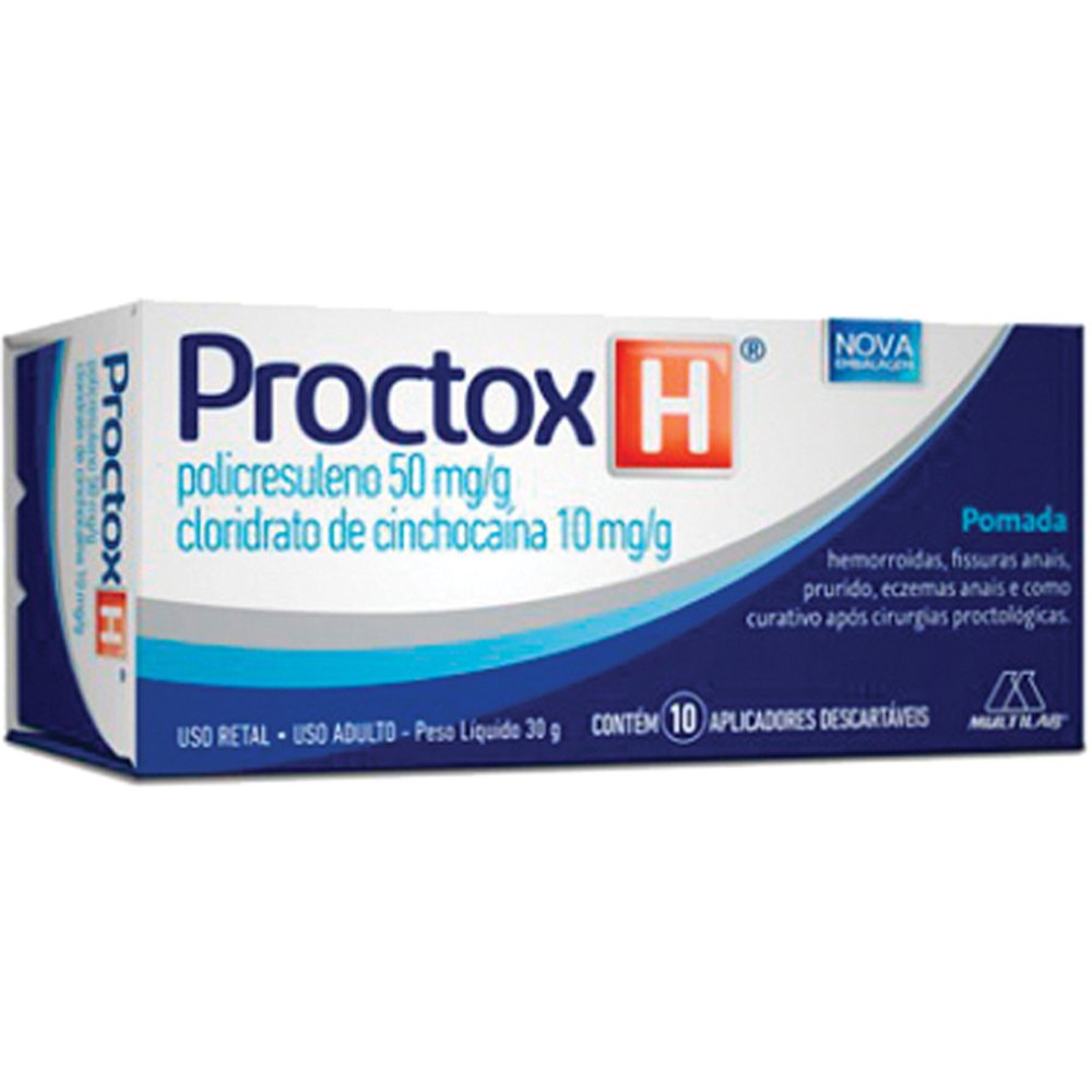 Proctox 50mg/g + 10 mg/g, caixa com 1 bisnaga com 30g de pomada de uso retal + 1 aplicador