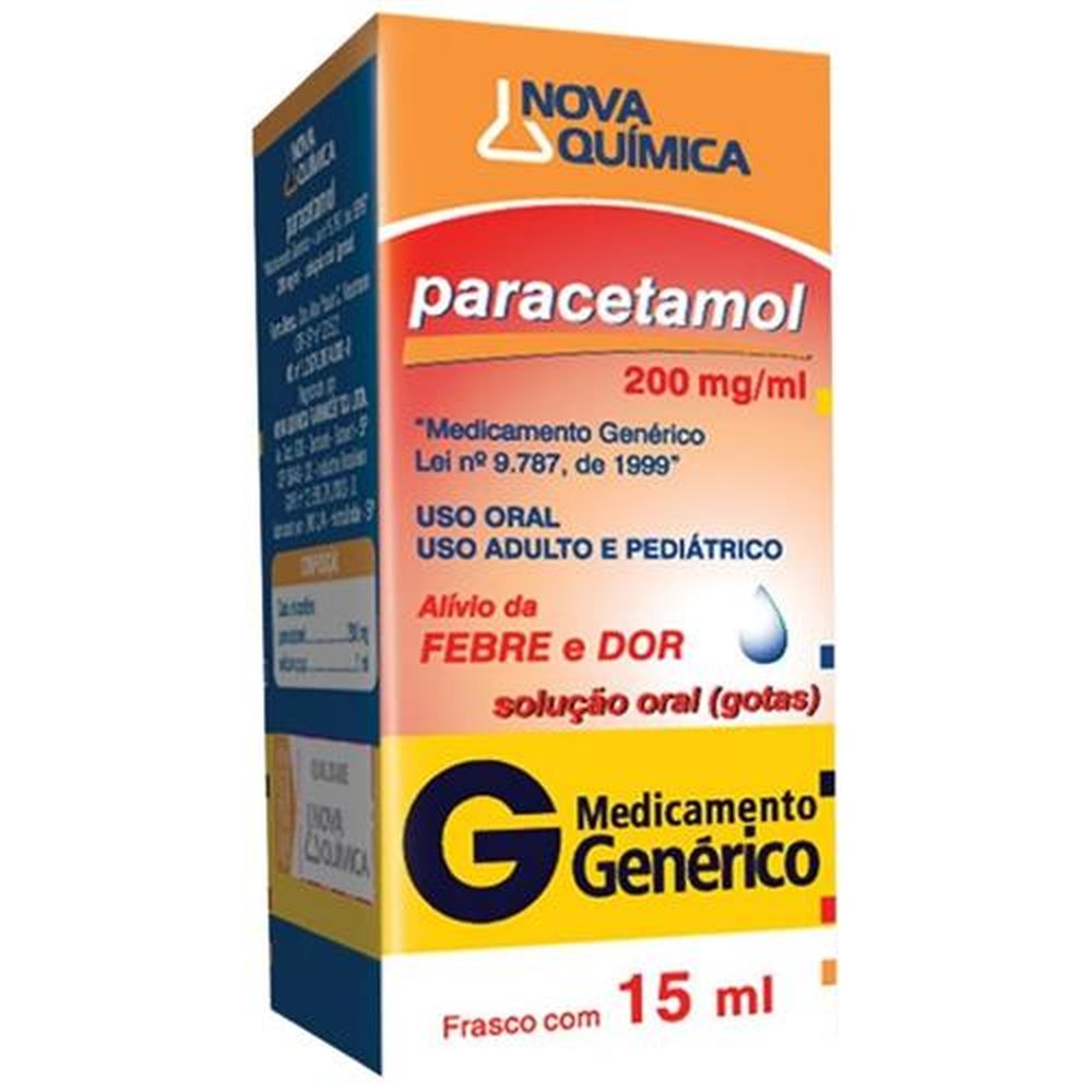 Paracetamol 200mg/mL, caixa com 1 frasco gotejador com 15mL de solução de uso oral