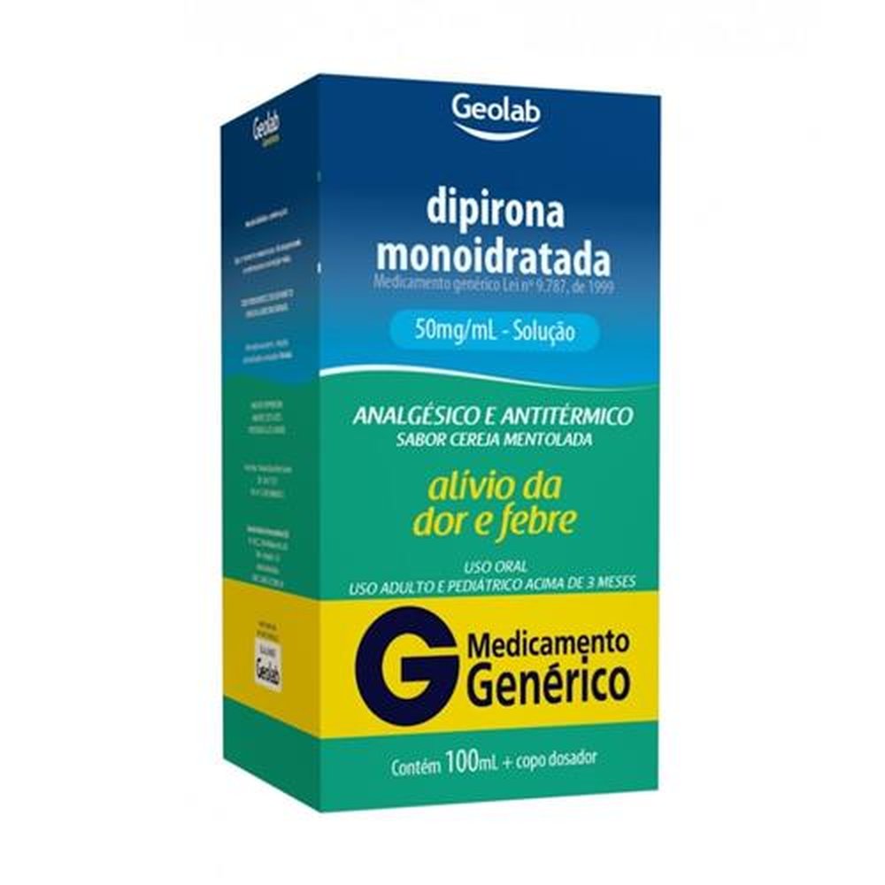 Dipirona Sódica 50mg/ml Frasco de 100ml de Solução de uso Oral + copo medidor Geolab