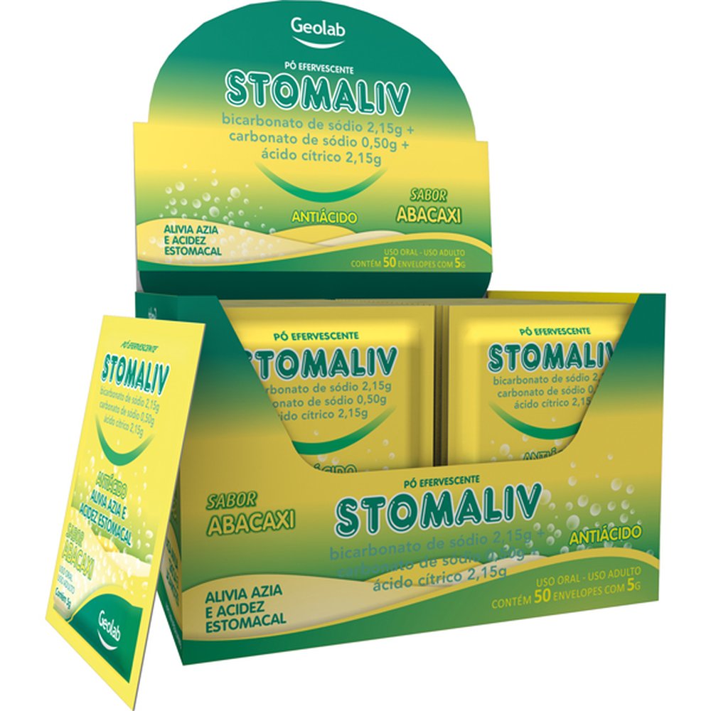 Stomaliv 430mg/g + 430mg/g + 100mg/g Envelope com 5g de Pó Efervescente sabor abacaxi - Geolab