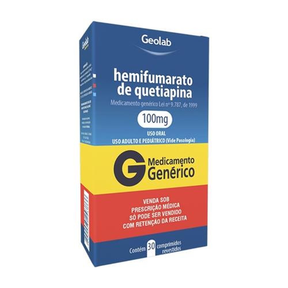 Hemifumarato de Quetiapina 100mg com 30 Comprimidos Revestidos - Geolab