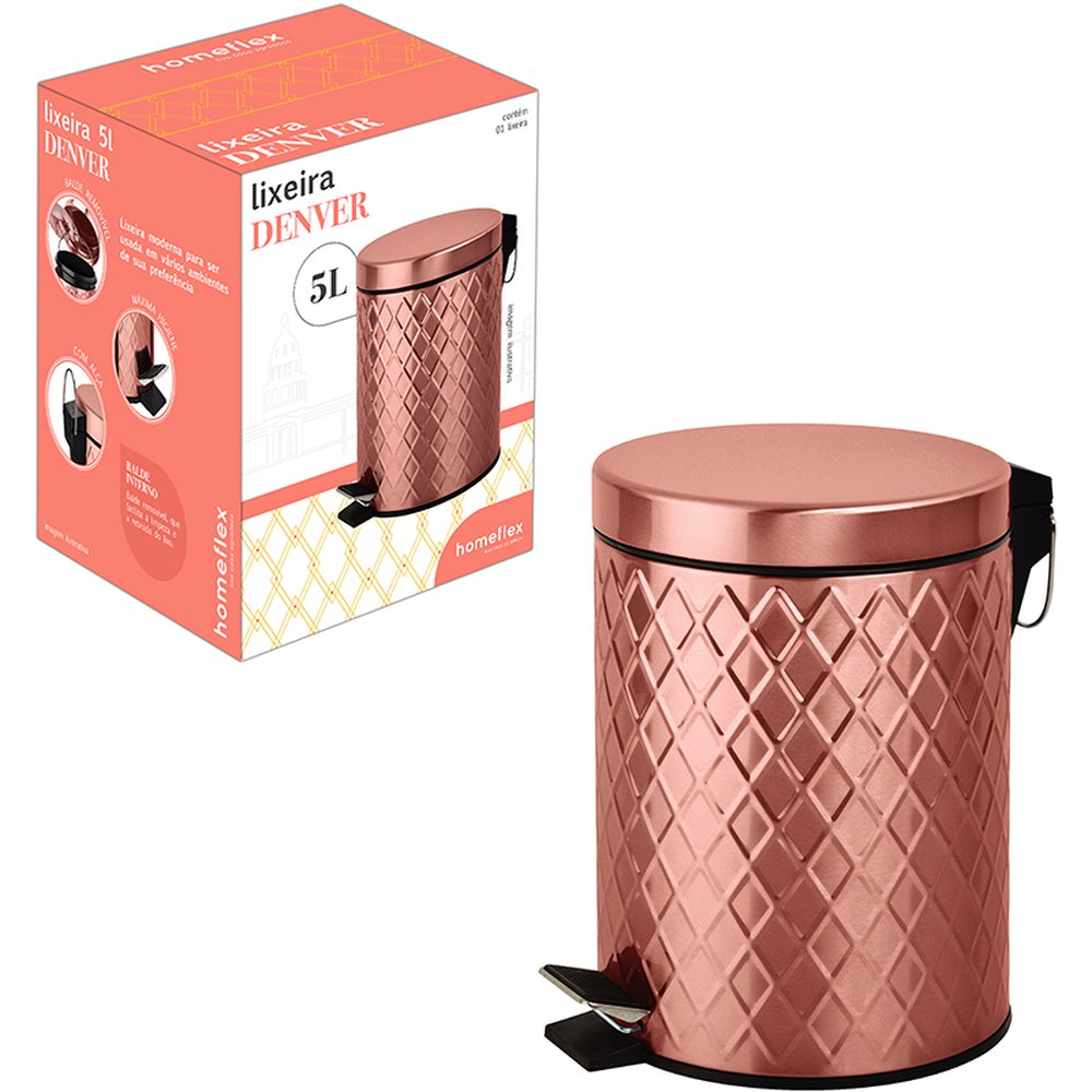 Lixeira Denver 5 Litros Rose Gold - Home Flex