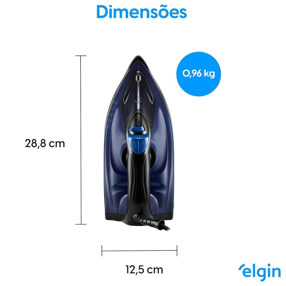 Ferro de Passar a Vapor Iron Glide Elgin Sistema corta-pingo Vapor Turbo Preto e Azul 1200W 110V