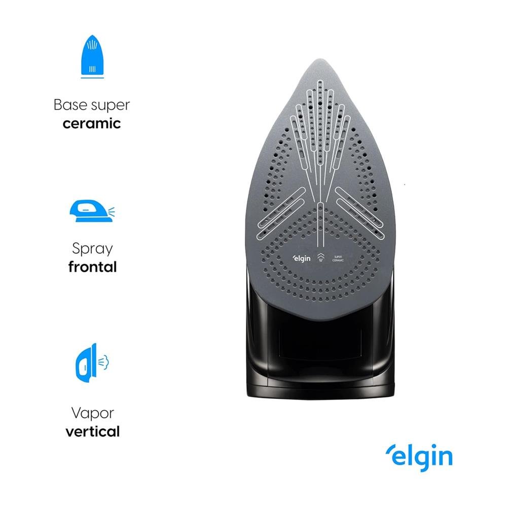 Ferro de Passar a Vapor Iron Glide Elgin Sistema corta-pingo Vapor Turbo Preto e Azul 1200W 110V