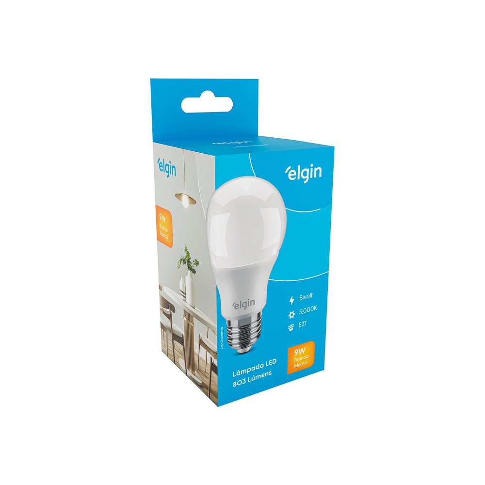 Lâmpada Bulbo LED Elgin A60 9W BIVOLT 3000K - luz amarela