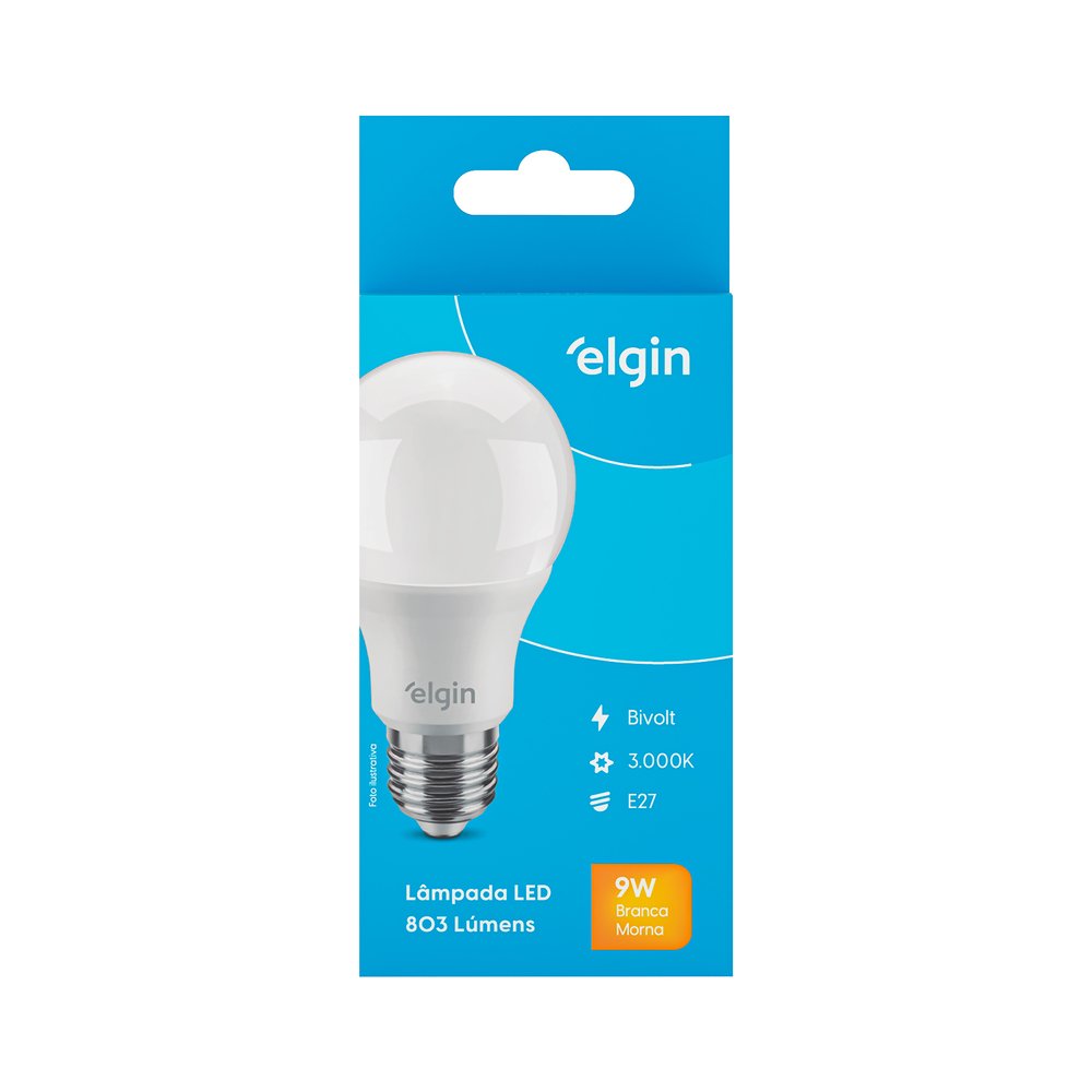 Lâmpada Bulbo LED Elgin A60 9W BIVOLT 3000K - luz amarela