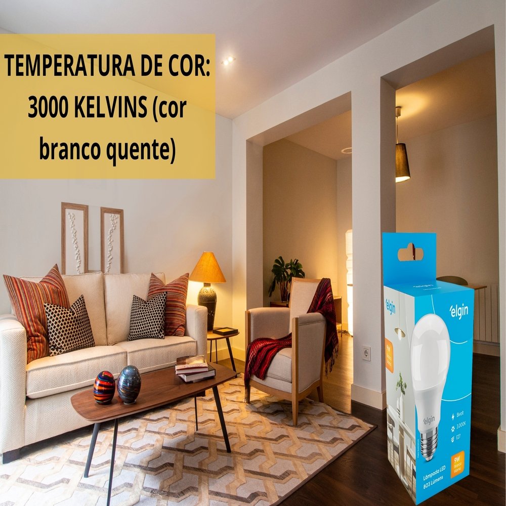 Lâmpada Bulbo LED Elgin A60 9W BIVOLT 3000K - luz amarela