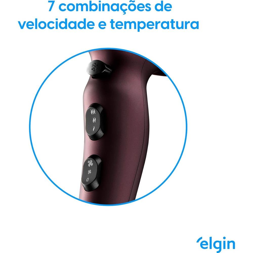 Secador de Cabelos Super Íon Pro Elgin Profissional 2000W Cabo 2,8 metros giratório 360° 110V