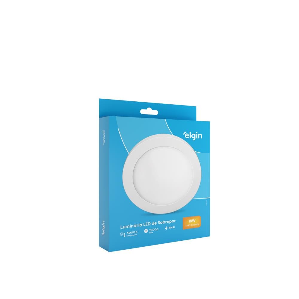 Painel Led Redondo 18W 2700K Sobrepor Elgin Bivolt 22cm