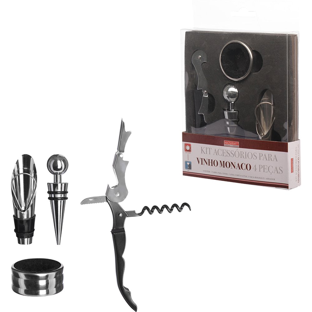 Kit Acessorios Para Vinho Monaco 4 Pecas - Hauskraft