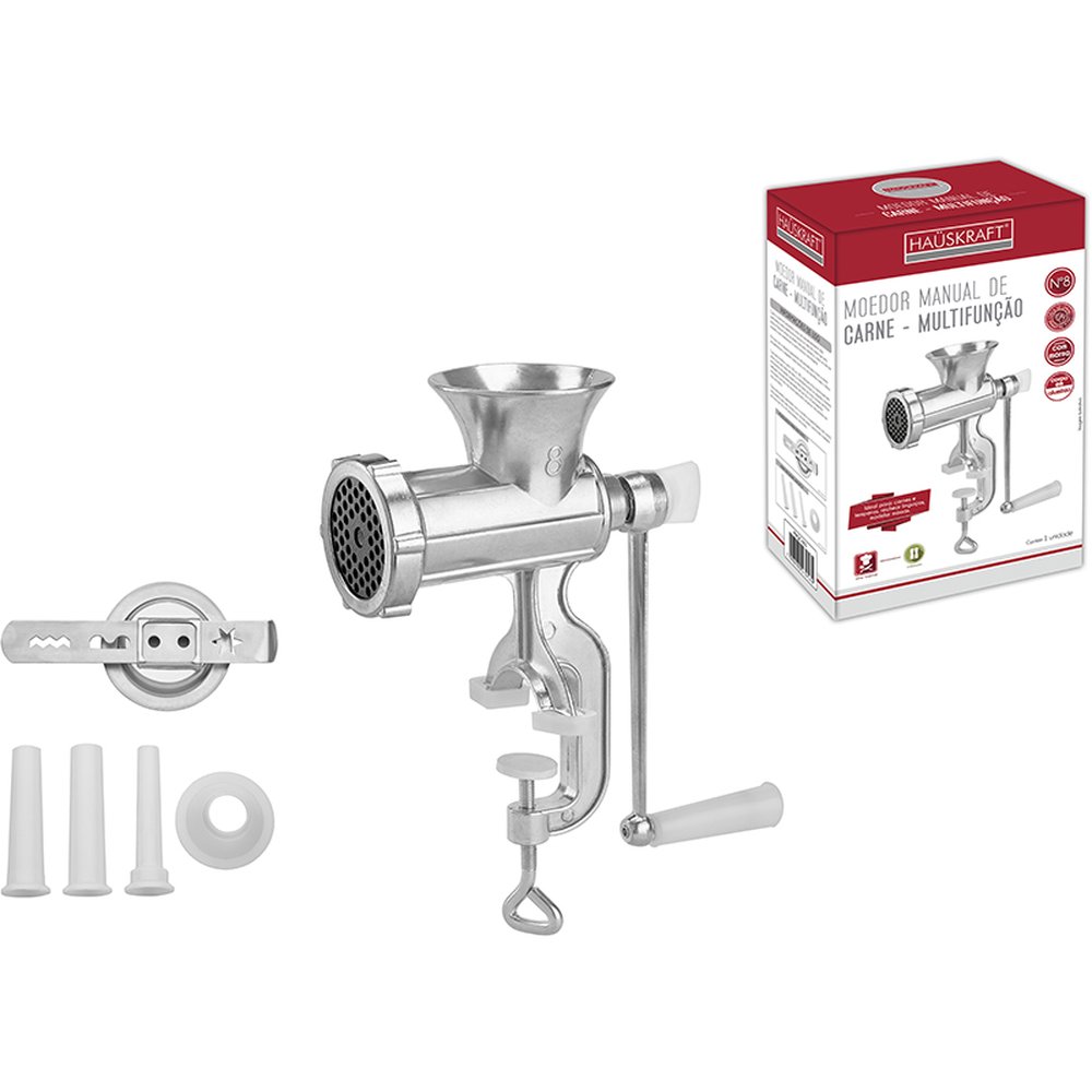 Moedor Manual De Carne 8 Polegadas Multifuncional Com Acessorios - Hauskraft