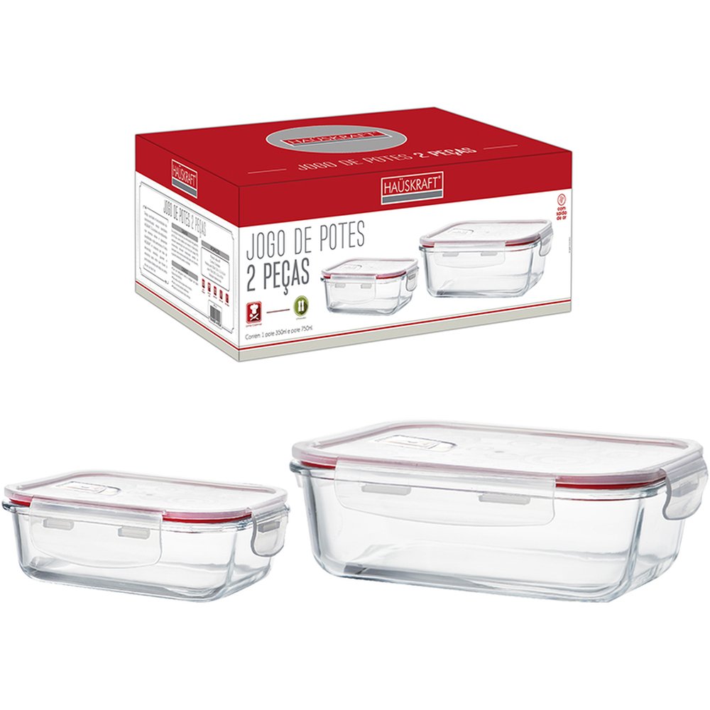 Pote Hermetico Retangular Vidro Jogo 2 pecas - Hauskraft