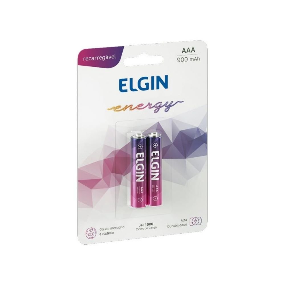 Pilha Recarregável Elgin 900Mah, 1.2V, Tipo Aaa, 900Mah, Kit Com 2 Unidades