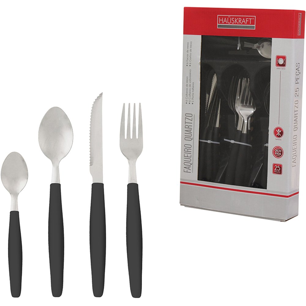 Faqueiro Quartzo Preto 25 Pecas - Hauskraft