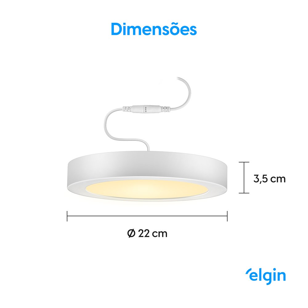 Painel Led Smart WiFi Redondo Sobrepor 18W 3000-6500K Elgin Bivolt