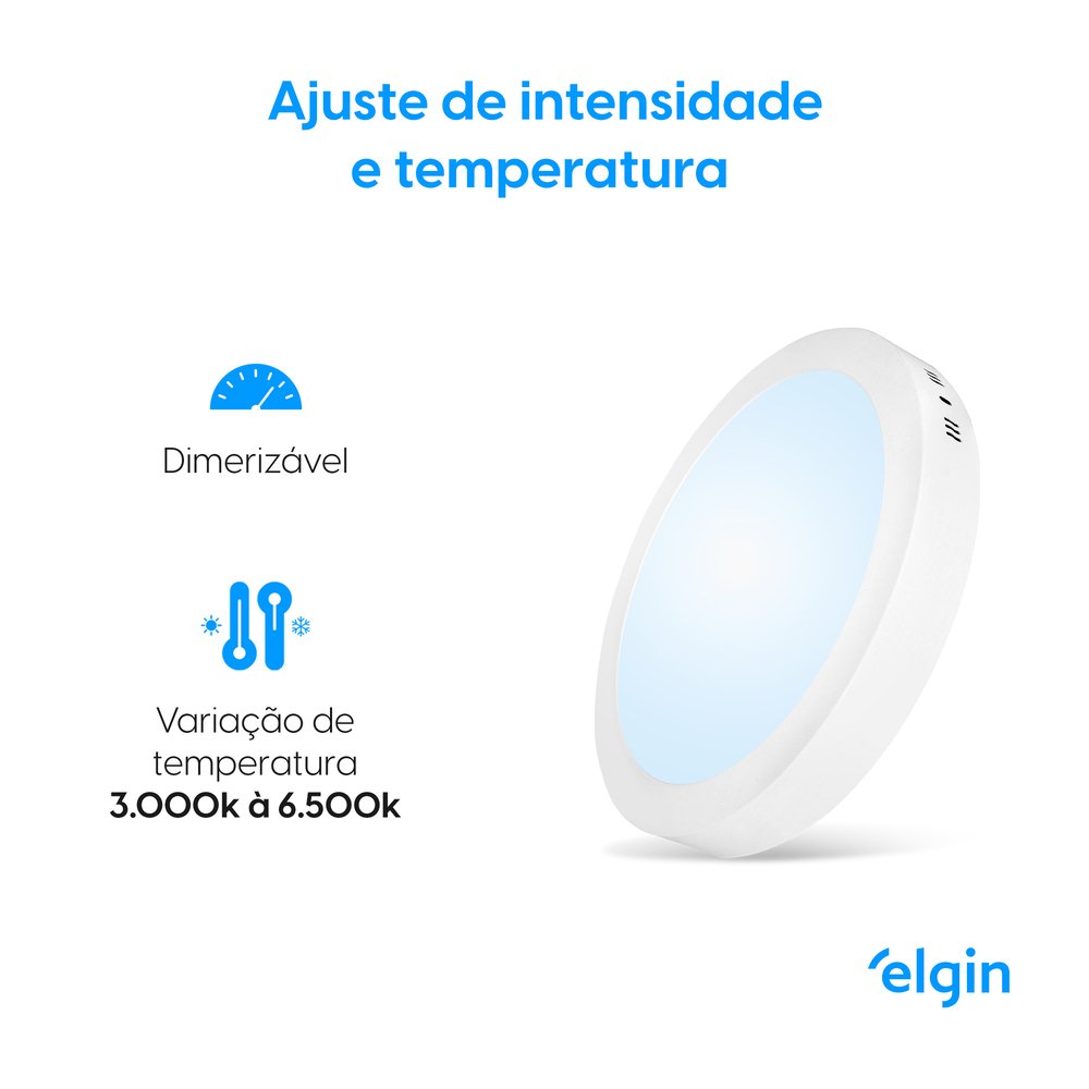 Painel Led Smart WiFi Redondo Sobrepor 18W 3000-6500K Elgin Bivolt