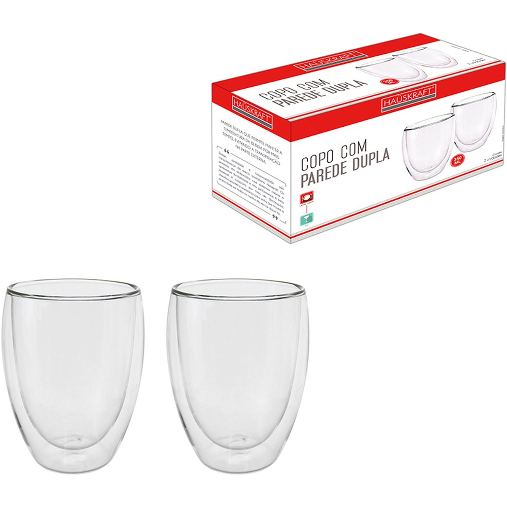 Copo Fundo Duplo 350Ml Jogo 2 Pecas - Hauskraft
