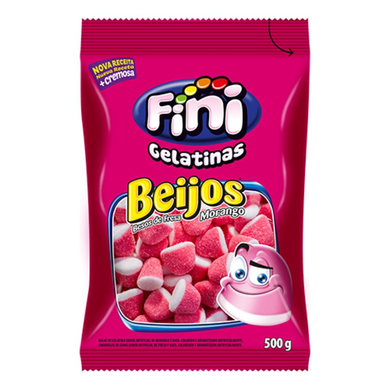 Bala De Gelatina Beijos De Morango Pacote 500G Fini