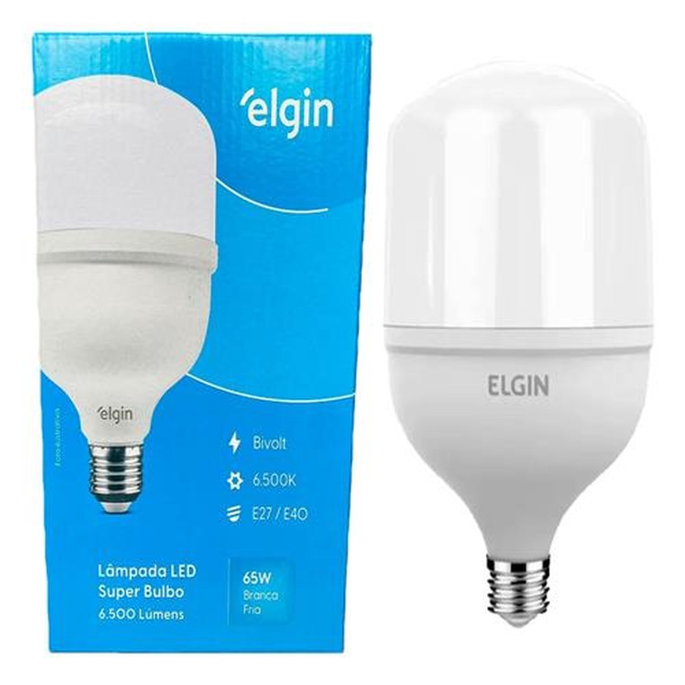 Lâmpada LED 65W Super Bulbo 6500k Elgin Bivolt Luz Branca Fria E27/E40