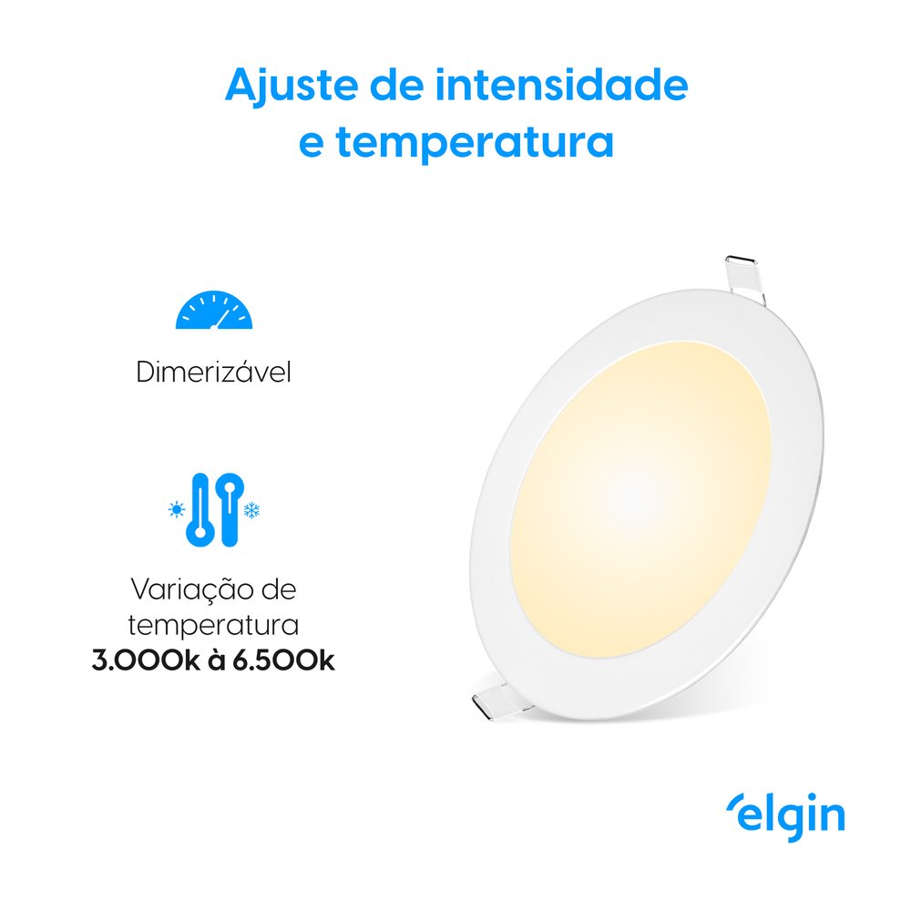 Painel Led Smart WiFi Redondo Embutir 18W 3000-6500K Elgin Bivolt