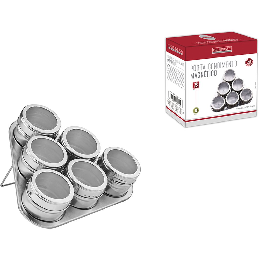 Porta Condimento Magnetico Inox 6 Pecas - Hauskraft