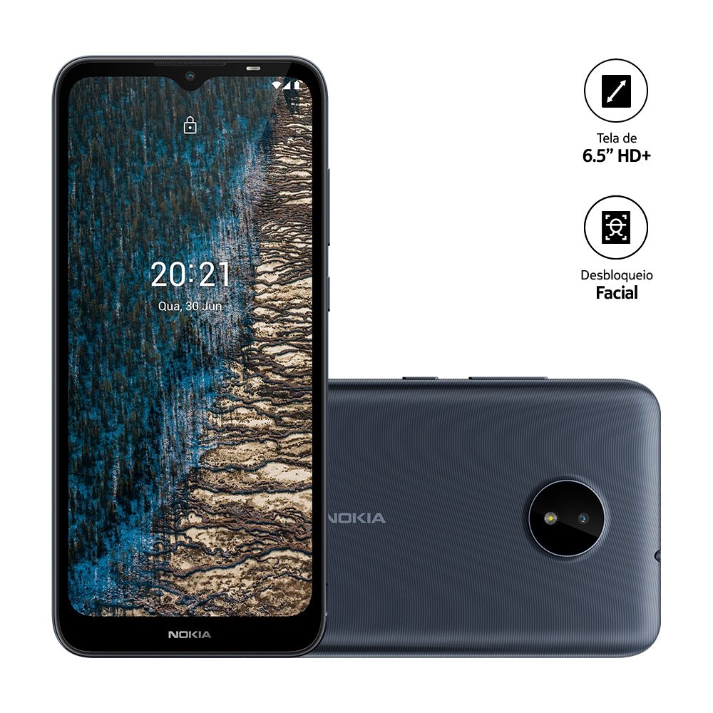 Smartphone Nokia C20 Plus Azul, Tela de 6.5", 4G+Wi-Fi, And. 11, Câm. Tras. de 5MP, Frontal de 5MP, 2GB RAM, 32GB