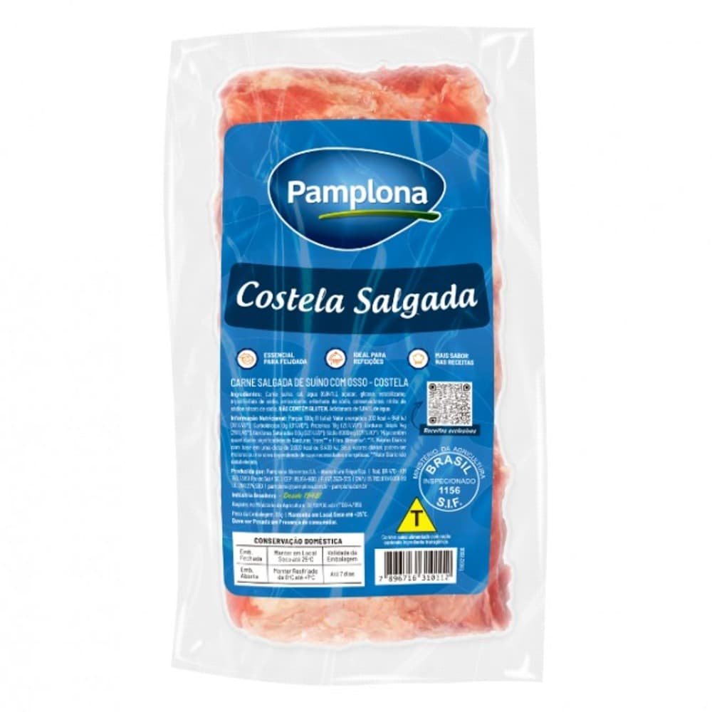 Costela Suina Salgada Com Osso 500 a 625g Pamplona - Embalagem com 8 até 10 und. - Peso 5kg
