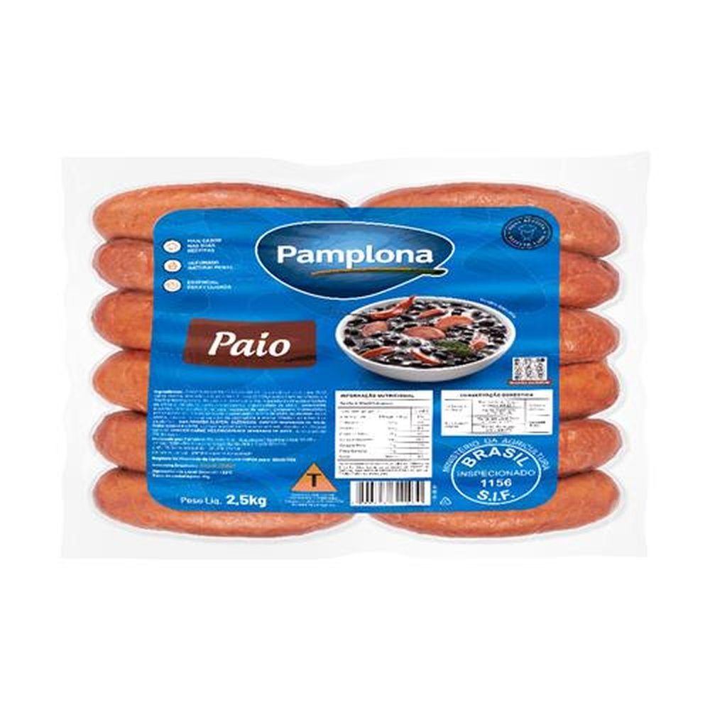 Linguiça Paio 2,5kg Pamplona - Embalagem com 4 und. - Peso 10kg