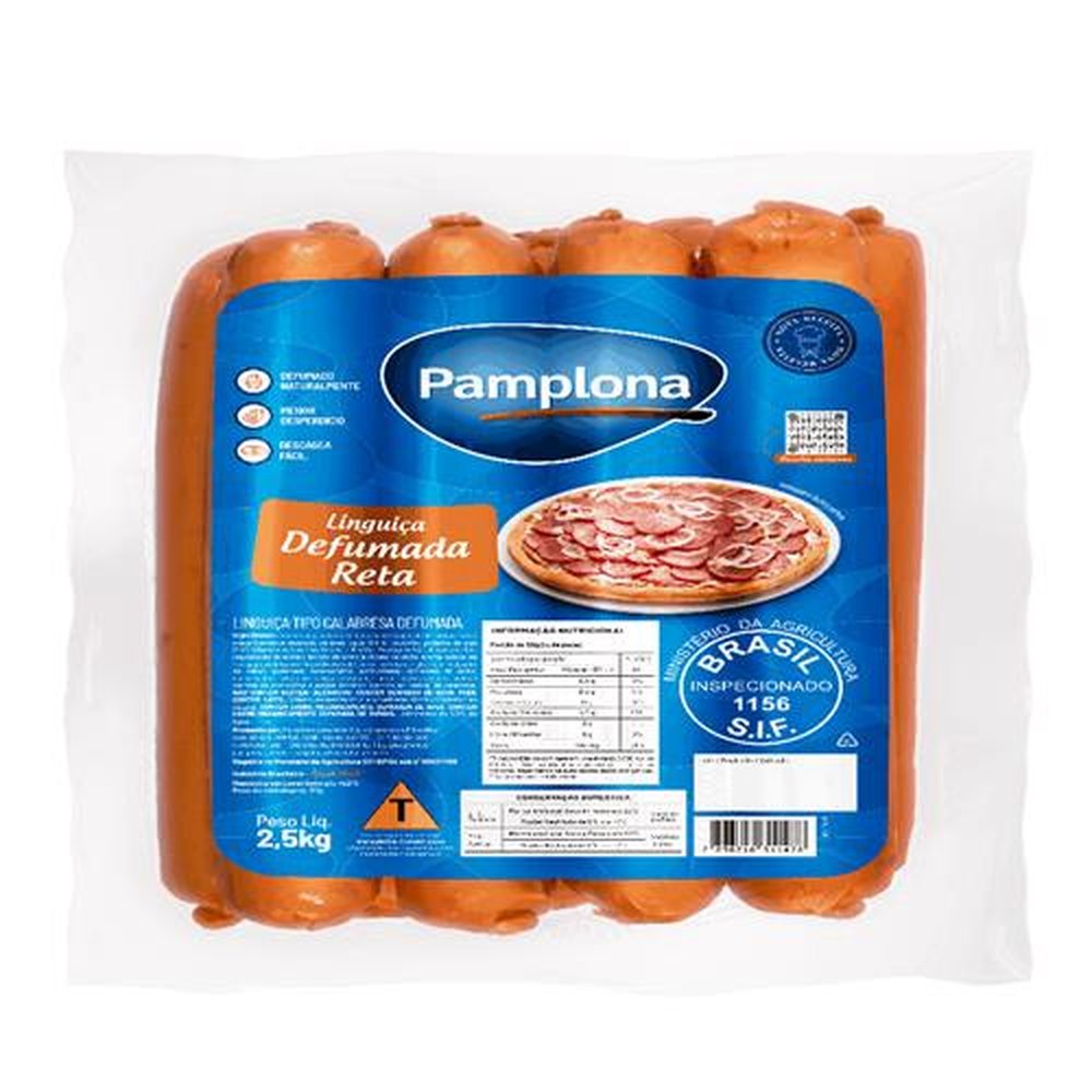 Linguiça Tipo Calabresa Defumada Reta 2,5kg Pamplona - Embalagem com 4 Unidades - Peso 10kg