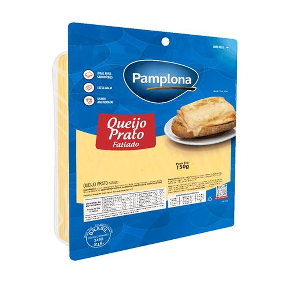 Queijo Prato Fatiado 150g Pamplona - Embalagem com 12 und. - Peso 1,8kg